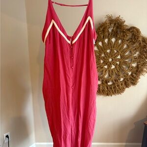 Anthropologie Rose Jumpsuit with White Accents NWT Long Wide Legs